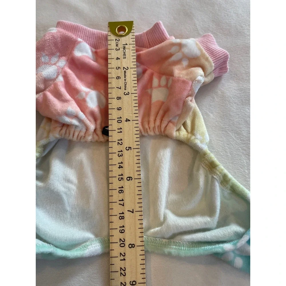 CuteBone Dog Pajamas Rainbow Ombre Paw Print Fleece Pet One Piece XS